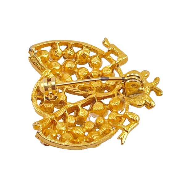 Vintage Gold-Tone Rhinestone Ladybug Brooch Pin - Picture 5 of 6